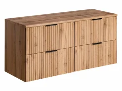 Mueble de lavabo suspendido con encimera acanalada y balda, acabado natural claro, 120 cm, ZEVARA^Vente-unique Sale