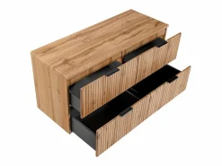 Mueble de lavabo suspendido con encimera acanalada y balda, acabado natural claro, 120 cm, ZEVARA^Vente-unique Sale