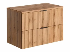 Vente-unique Mueble De Lavabo|Mueble de lavabo suspendido con acabado ranurado y estante, , ancho 80 cm, ZEVARA