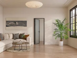Vente-unique Mueble de puerta reversible de aluminio y cristal esmerilado - Al. 204 x An. 83 cm - LOXTON Negro Outlet