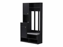 Mueble de recibidor con banco, perchero, estantes y cajones, 4 ganchos, 1 puerta, blanco, (100x35x180 cm)^ Sale