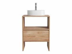 Vente-unique Mueble De Baño Simple|Mueble de roble con lavabo sobre encimera redondo y grifo - Natural claro - 60 cm - CAVIZO