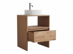 Vente-unique Mueble De Baño Simple|Mueble de roble con lavabo sobre encimera redondo y grifo - Natural claro - 60 cm - CAVIZO