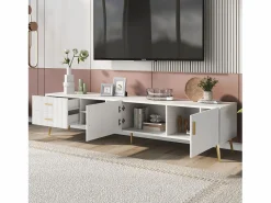 ModernLuxe Mueble de televisión escandinavo contemporáneo de 180 cm para TV de 75" - 2 cajones y 3 compartimentos - Blanco New