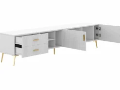 ModernLuxe Mueble de televisión escandinavo contemporáneo de 180 cm para TV de 75" - 2 cajones y 3 compartimentos - Blanco New