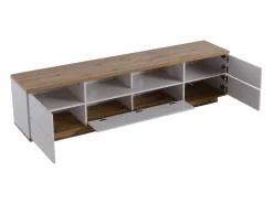 Mueble de televisión escandinavo contemporáneo de 180 cm en madera - 5 puertas + 8 compartimentos - Natural y blanco^ModernLuxe