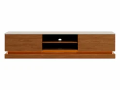 Vente-unique Mueble de TV 2 cajones y 2 estantes con LEDs en MDF - Marrón oscuro y beige - DEVIKA de Pascal MORABITO Color natural oscuro / Beige New