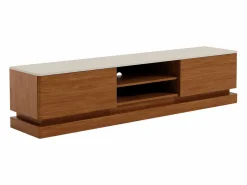 Vente-unique Mueble de TV 2 cajones y 2 estantes con LEDs en MDF - Marrón oscuro y beige - DEVIKA de Pascal MORABITO Color natural oscuro / Beige New