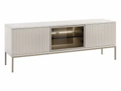 Vente-unique Mueble Tv|Mueble de TV 3 puertas con LEDs en MDF y vidrio ahumado - y negro - OVILA