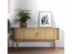 Calicosy Mueble de TV 2 Puertas Corredizas L119 cm - ERNEST Color natural claro New