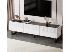 Merax Mueble Tv|Mueble de TV bajo moderno - 170 x 35 x 47 cm - con 3 cajones - Diseño clásico - MDF - blanco y