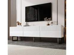 Merax Mueble Tv|Mueble de TV bajo moderno - 170 x 35 x 47 cm - con 3 cajones - Diseño clásico - MDF - blanco y