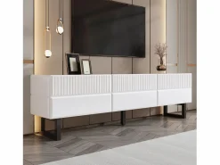 Merax Mueble Tv|Mueble de TV bajo moderno - 170 x 35 x 47 cm - con 3 cajones - Diseño clásico - MDF - blanco y