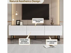 Merax Mueble Tv|Mueble de TV bajo moderno - 170 x 35 x 47 cm - con 3 cajones - Diseño clásico - MDF - blanco y