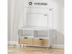 Mueble de TV de 99 cm con cajón y 2 estantes, mueble de TV moderno para salón Blanco Sale