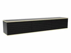 Vente-unique Mueble Tv|Mueble de TV colgante con 3 puertas de MDF - Negro y Dorado - ALESAR