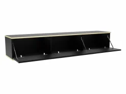 Vente-unique Mueble Tv|Mueble de TV colgante con 3 puertas de MDF - Negro y Dorado - ALESAR
