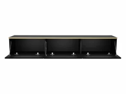 Vente-unique Mueble Tv|Mueble de TV colgante con 3 puertas de MDF - Negro y Dorado - ALESAR
