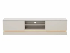Vente-unique Mueble Tv|Mueble de TV con 2 cajones y 2 estantes con luces LED en MDF - Beige y efecto mármol blanco - DEVIKA