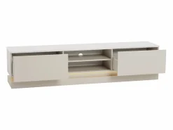 Vente-unique Mueble Tv|Mueble de TV con 2 cajones y 2 estantes con luces LED en MDF - Beige y efecto mármol blanco - DEVIKA