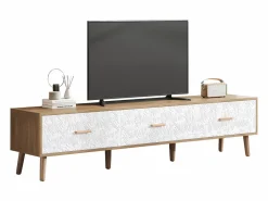 Merax Mueble de TV con 3 cajones - 150 x 35 x 39 cm - Tablero de partículas - para salón - y madera Blanco