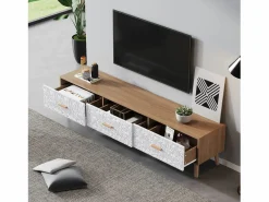 Merax Mueble de TV con 3 cajones - 150 x 35 x 39 cm - Tablero de partículas - para salón - y madera Blanco
