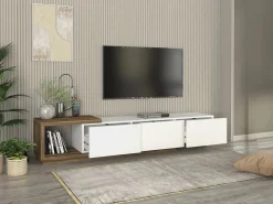 Vente-unique Mueble de TV con 3 cajones y 1 estante - Blanco y natural - DUKIAN Color natural claro / Blanco Outlet