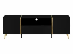 Vente-unique Mueble de TV con 2 puertas, 1 cajón y 1 estante - Negro brillante y dorado - MARZIALO Negro / Dorado Discount