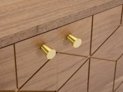 Mueble de TV con 2 puertas y 2 estantes abiertos, chapa de nogal - Natural oscuro y dorado - PARIOMA^Vente-unique Clearance