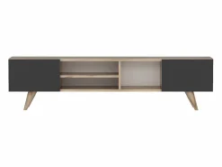 Vente-unique Mueble Tv|Mueble de TV con 2 puertas y 3 estantes - Negro y Natural - MOSTIA