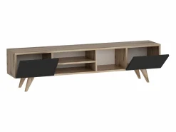 Vente-unique Mueble Tv|Mueble de TV con 2 puertas y 3 estantes - Negro y Natural - MOSTIA