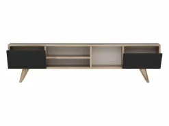 Vente-unique Mueble Tv|Mueble de TV con 2 puertas y 3 estantes - Negro y Natural - MOSTIA