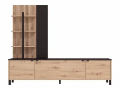 Vente-unique Mueble Tv|Mueble de TV con 4 puertas y 3 estantes - Natural y Negro - NUJA