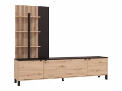 Vente-unique Mueble Tv|Mueble de TV con 4 puertas y 3 estantes - Natural y Negro - NUJA