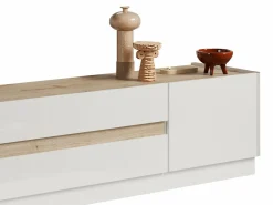 Vente-unique Mueble de TV con 2 puertas y 2 cajones - Blanco y Natural - EMORA Color natural claro / Blanco Best