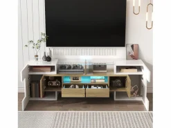 Merax Mueble de TV con 4 puertas y 2 cajones - 145 x 30 x 51 cm - LEDs - Tablero de partículas - +Oro Blanco Online