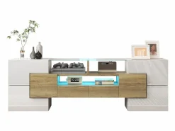Merax Mueble de TV con 4 puertas y 2 cajones - 145 x 30 x 51 cm - LEDs - Tablero de partículas - +Oro Blanco Online