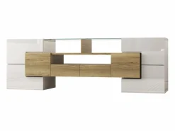 Merax Mueble de TV con 4 puertas y 2 cajones - 145 x 30 x 51 cm - LEDs - Tablero de partículas - +Oro Blanco Online