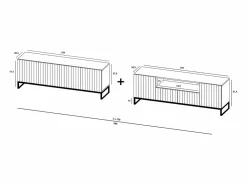 Mueble de TV con 7 puertas y hueco abierto – estructura marino mate, frentes acanalados marino mate – 300 cm, marco de metal^ Sale