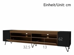 Merax Mueble de TV con 2 puertas y nichos laterales - 180 x 36 x 43 cm - LED - MDF y tablero de partículas - + natural Negro Clearance