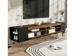 Merax Mueble de TV con 2 puertas y nichos laterales - 180 x 36 x 43 cm - LED - MDF y tablero de partículas - + natural Negro Clearance