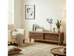 Mueble de TV con 2 puertas correderas de lamas perforadas L140 cm - LIAM^Calicosy Clearance