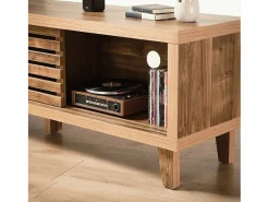 Mueble de TV con 2 puertas correderas de lamas perforadas L140 cm - LIAM^Calicosy Clearance