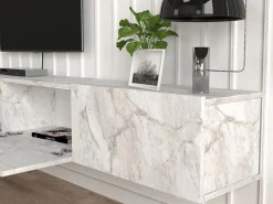 Vente-unique Mueble Tv|Mueble de TV de pared con 3 puertas - Efecto mármol - VIKILA