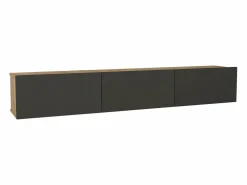 Vente-unique Mueble de TV de pared con 3 puertas - Antracita y Natural Claro - VIKILA Gris antracita / Color natural claro Best