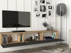 Vente-unique Mueble de TV de pared con 3 puertas - Antracita y Natural Claro - VIKILA Gris antracita / Color natural claro Best