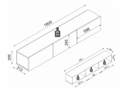 Vente-unique Mueble Tv|Mueble de TV de pared con 3 puertas - Color: Efecto mármol - VIKILA