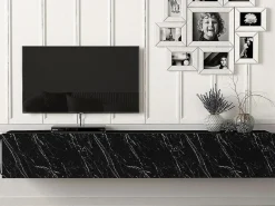 Vente-unique Mueble Tv|Mueble de TV de pared con 3 puertas - Color: Efecto mármol - VIKILA