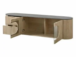 ModernLuxe Mueble de TV moderno aspecto madera - 172x38x45,5 cm - 2 puertas y 2 cajones - Tablero efecto mármol - MDF - Natural Color natural claro Best