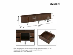 Mueble de TV ovalado con rayas verticales - 180 x 40 x 45 cm - con 4 cajones + 2 puertas correderas - MDF - nogal oscuro^Merax New